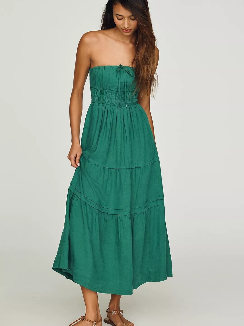 By Anthropologie Somerset Linen Blend Strapless Midi Dress